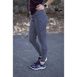 Athleta Contender black and white striped athletic workout leggings